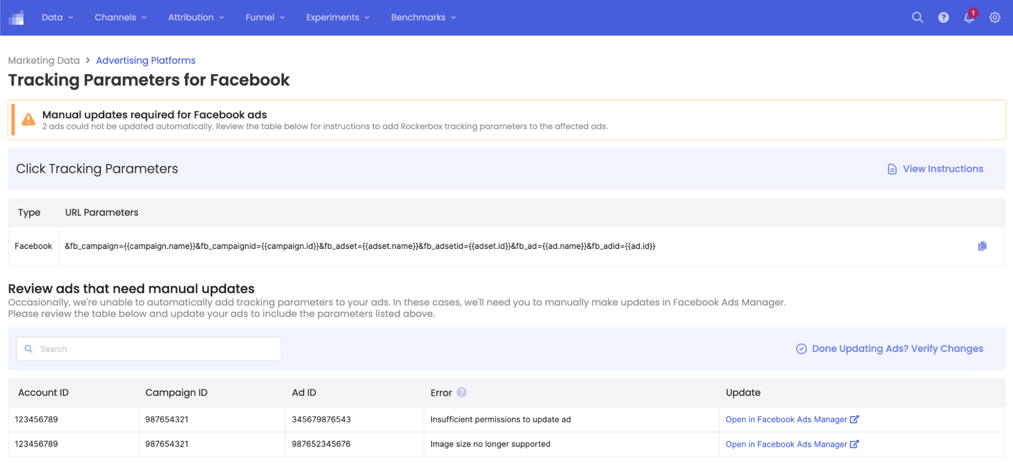 tracking parameters for facebook